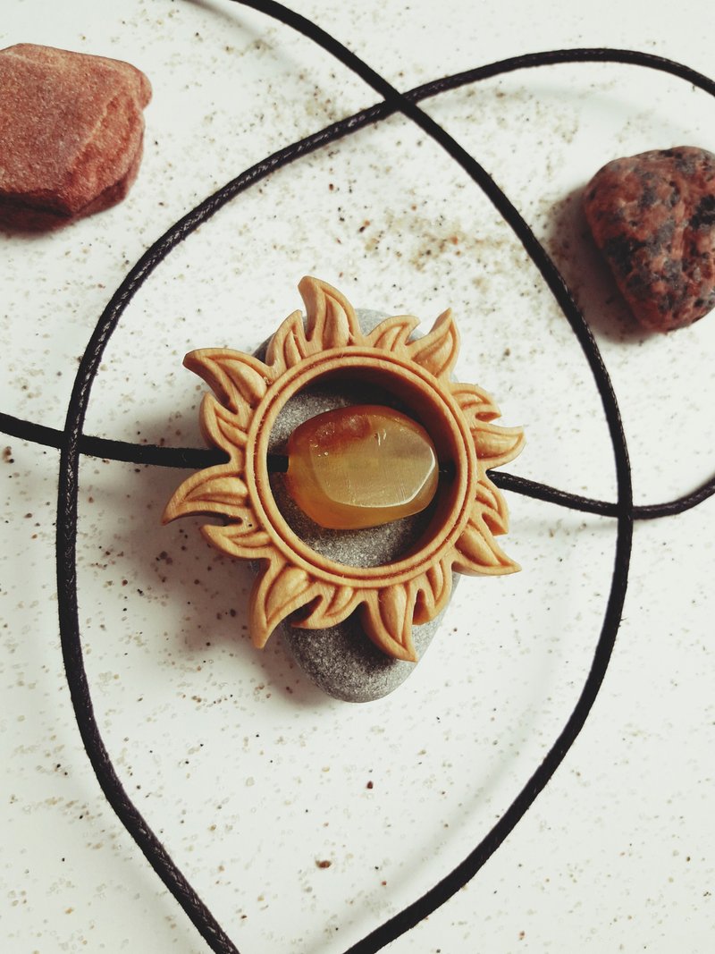 Amber Sun necklace Baltic Amber Sun Pendant Necklace Natural Amber Sun Pendant - Necklaces - Wood Orange