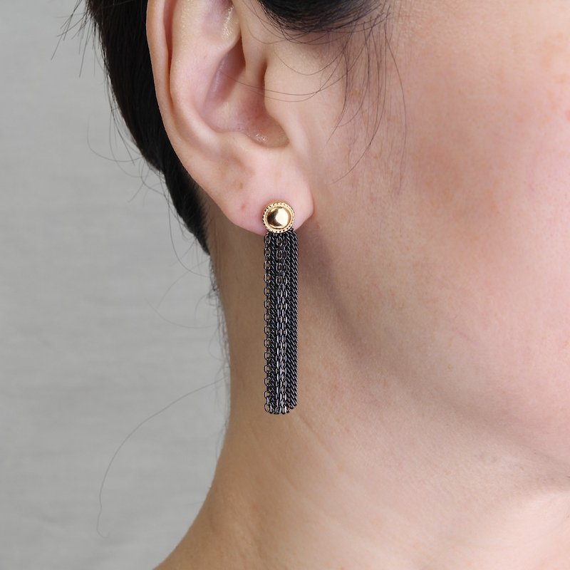 Beard-collection Earring charms M-Black - ต่างหู - เงินแท้ สีดำ