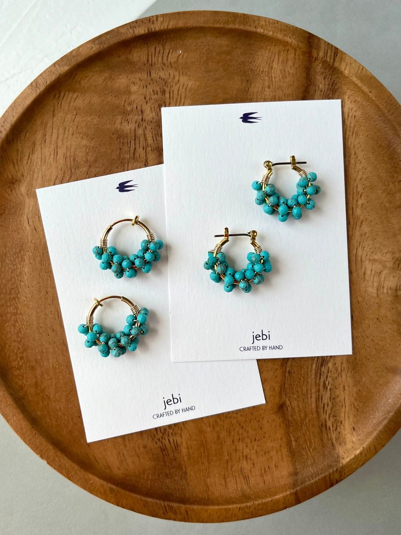 12月のつぶつぶフープ　ピアス　イヤリング　ターコイズ　誕生石 - 耳環/耳夾/耳骨夾 - 半寶石 藍色