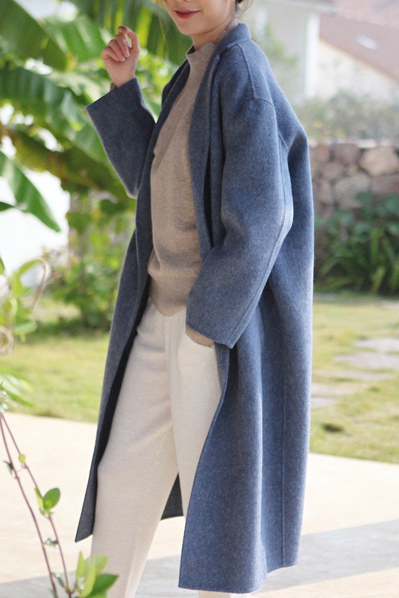 KOOWレイク＆オーシャンミニマリストのオーストラリア羊毛アルパカウール繭型両面ロングコート - ジャケット - ウール 