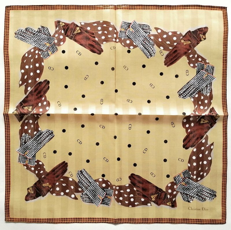 Christian Dior Vintage Scarf Women Accessories 20 x 19.5 inches - 絲巾 - 棉．麻 卡其色