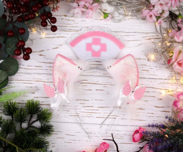 Pink Nurse Cat Ears and Tail Set - Shop Catzo Club Hair Accessories - Pinkoi