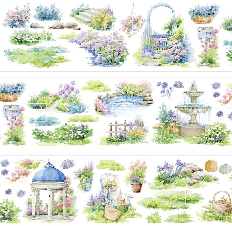 Yanxiang Jingming watercolor painting landscaping PET and paper tape made in Taiwan 10 meters roll - Washi Tape - Other Materials Multicolor