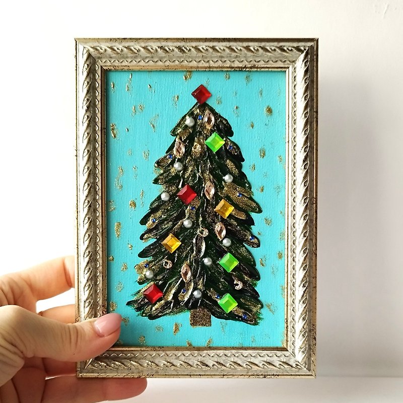 Unique Christmas Tree Textured Acrylic Painting - Perfect Gift for the New Year! - ตกแต่งผนัง - อะคริลิค หลากหลายสี