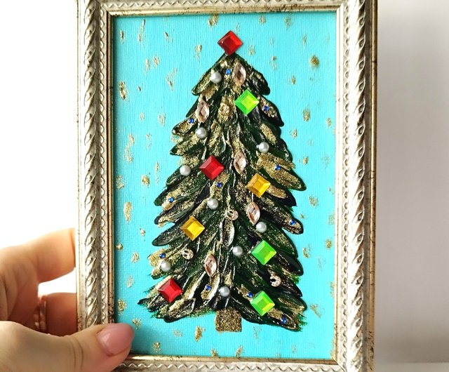 ユニークなクリスマスツリーのテクスチャ付きアクリル絵画