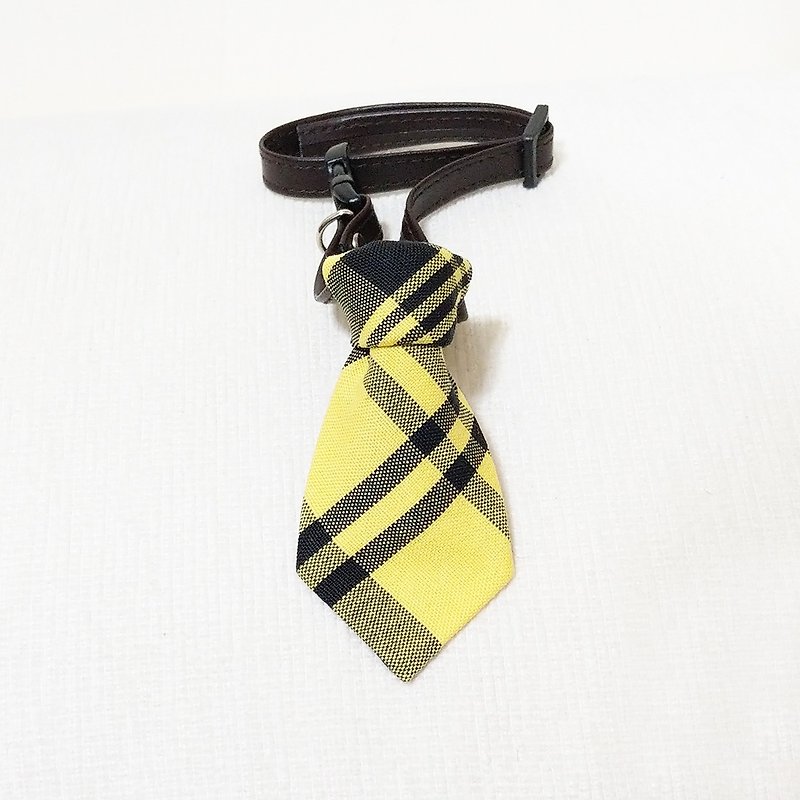 Ella Wang Design Tie 寵物 領結 領帶 貓 狗 格紋 - 項圈/牽繩 - 棉．麻 黃色