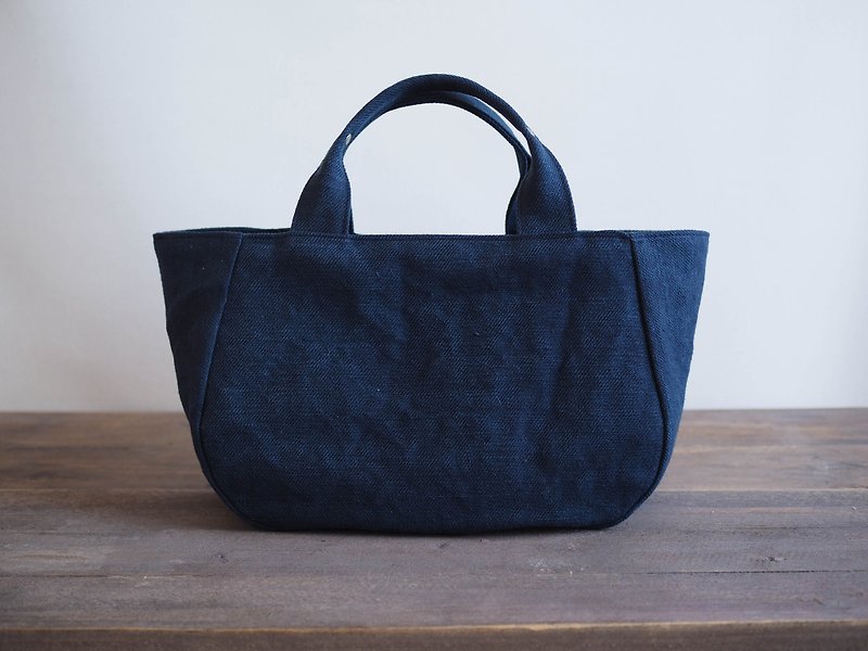 MILITARY TWILL Round tote with lid M navy - Handbags & Totes - Cotton & Hemp Blue