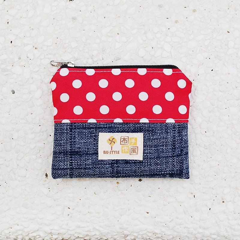 Dots cowboy coin pocket _ red / waterproof umbrella cloth / left one piece - Coin Purses - Waterproof Material Red