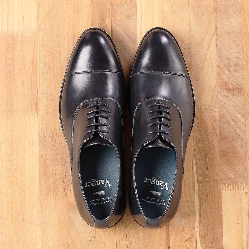 Vanger Metropolis Style Jiexing Oxford Shoes Va220 Black - รองเท้าอ็อกฟอร์ดผู้ชาย - หนังแท้ สีดำ