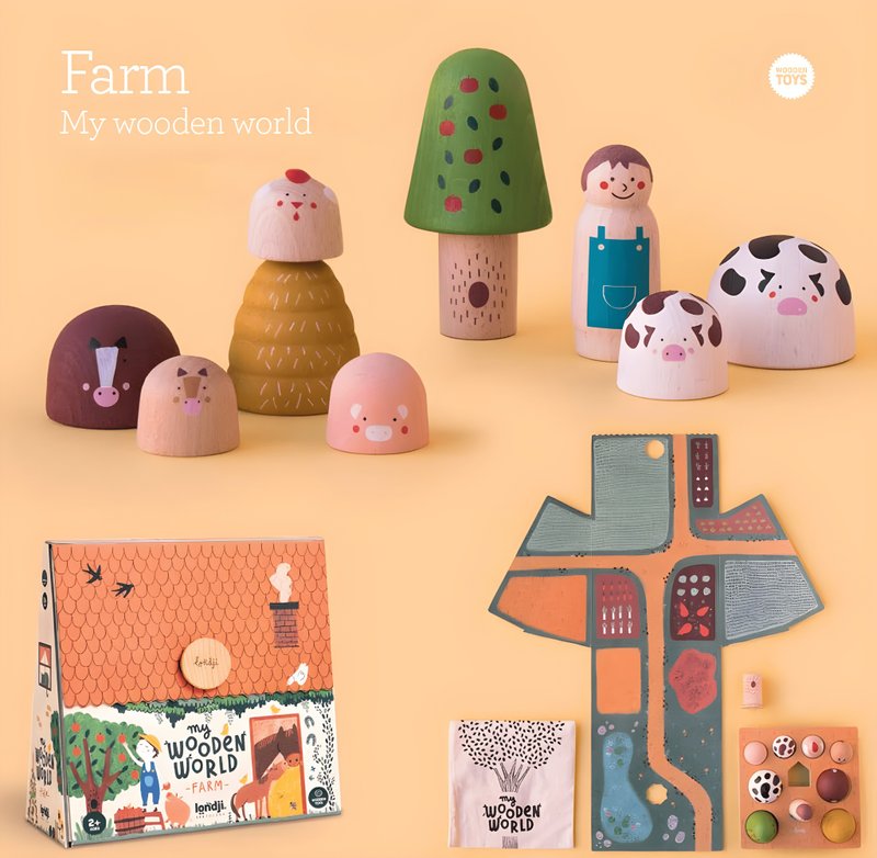 Spain Londji-WOODEN WORLD FARM - ของเล่นเด็ก - ไม้ หลากหลายสี