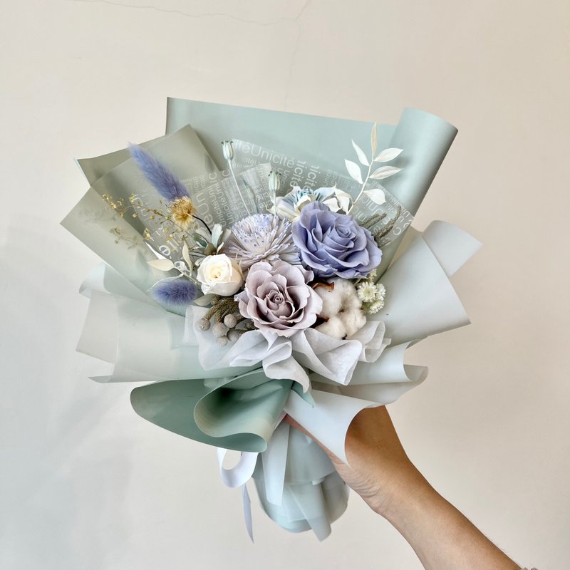 Textured Fog Gray Blue Rose Immortal Bouquet - Dried Flowers & Bouquets - Plants & Flowers Blue