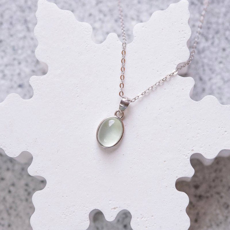 Stone simple elliptical edge 925 Silver necklace - สร้อยคอ - เครื่องเพชรพลอย สีเงิน