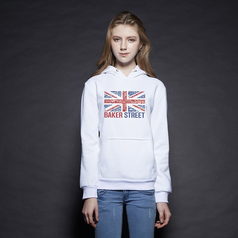 British Fashion Brand [Baker Street]  Union Jack Printed Hoodie - เสื้อฮู้ด - ผ้าฝ้าย/ผ้าลินิน ขาว