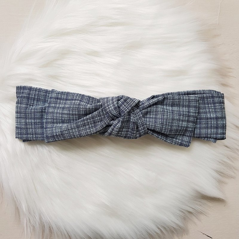 Small sloppy dual-purpose bow hairband hair accessories - Headbands - Cotton & Hemp Blue