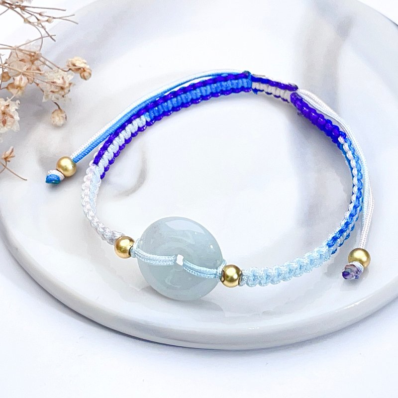 【May ‧Peace】Ice jadeite peace buckle braided bracelet | Natural Burmese grade A jadeite | Gift - Bracelets - Jade White