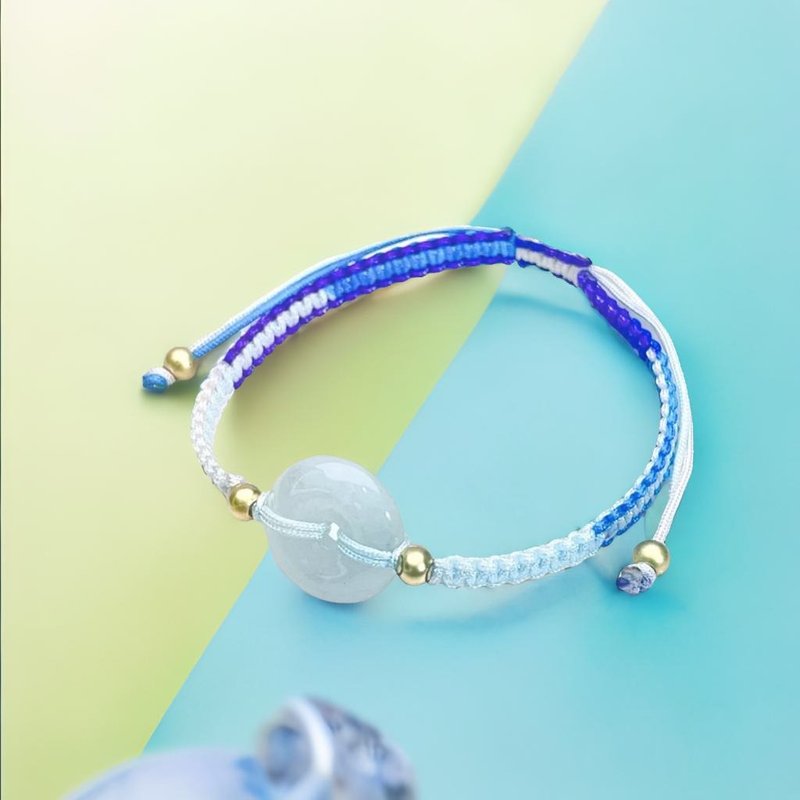 【May ‧Peace】Ice jadeite peace buckle braided bracelet | Natural Burmese grade A jadeite | Gift - Bracelets - Jade White
