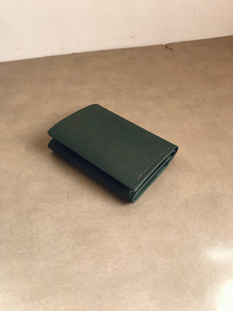 - Washed Zip Coin Clip/Rock Green - *Vegan Paper Leather - New - Wallets - Paper Green