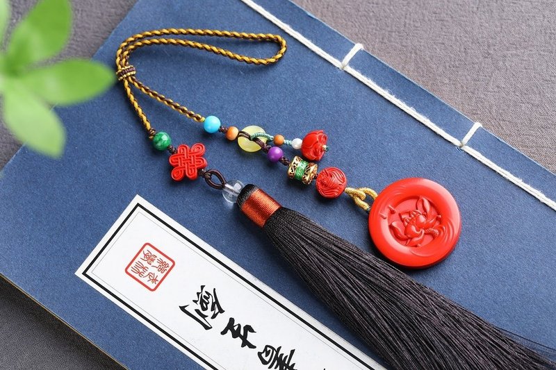 Natural cinnabar red sand lotus brand keychain bag hanging cinnabar content up to 95% or more - ที่ห้อยกุญแจ - เครื่องเพชรพลอย 