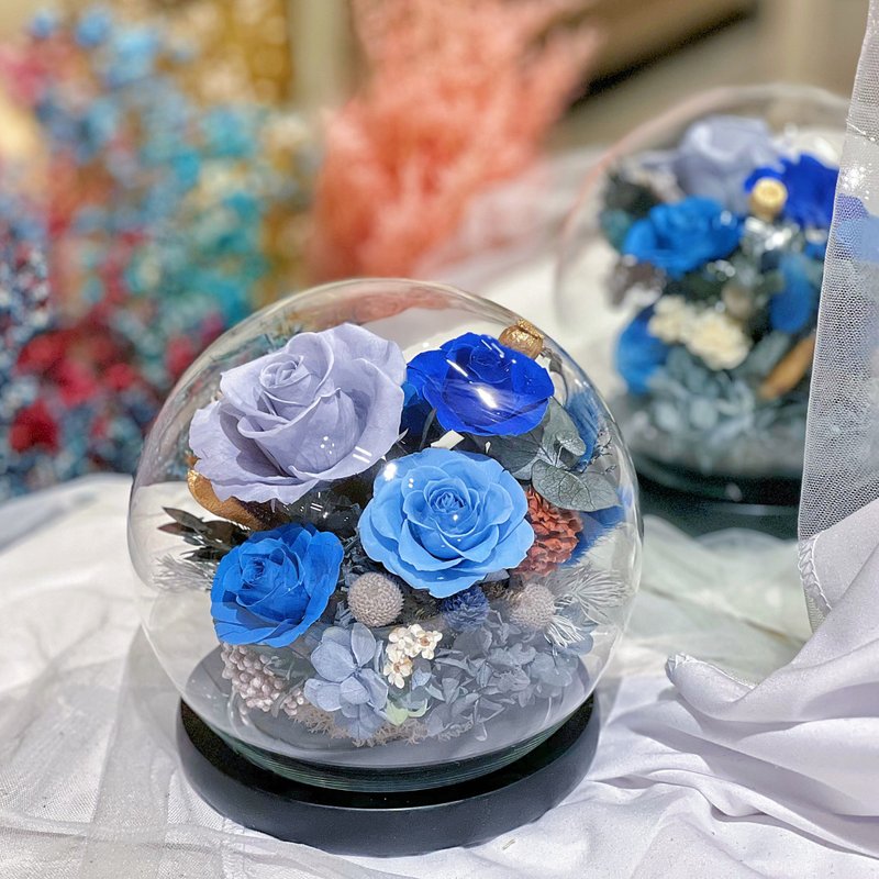 FengFlower [blue glass cover with never-withered roses] dried flowers/never-withered flowers/gift - Dried Flowers & Bouquets - Plants & Flowers Blue