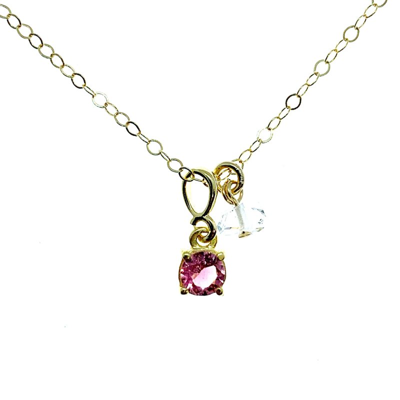[April-October birthstone] Pink tourmaline and Herkimer diamond necklace (K14GF) that give vitality and courage to the heart - Necklaces - Semi-Precious Stones Pink