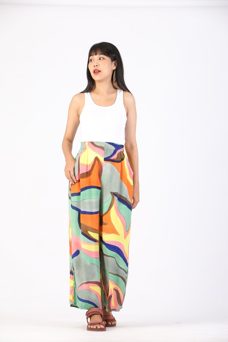 Long Pant Cotton Rayon Hand Paint Free Size For Summer Beach - 女長褲 - 聚酯纖維 多色