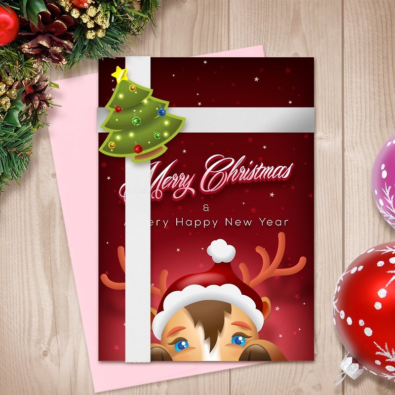 Deer Card | Christmas Card | Deer Christmas Card | Deer Pop Up Card | Pop Up - การ์ด/โปสการ์ด - กระดาษ 