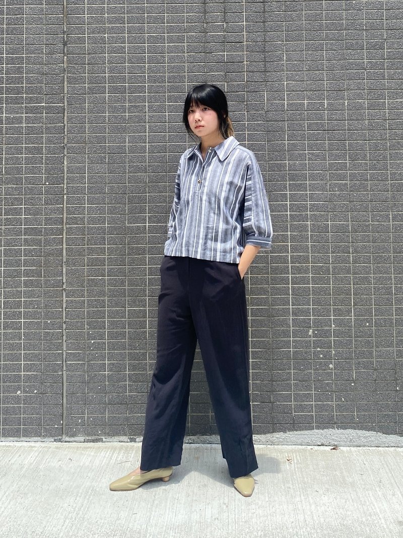 下襬開衩窄管褲 - 女長褲 - 棉．麻 黑色