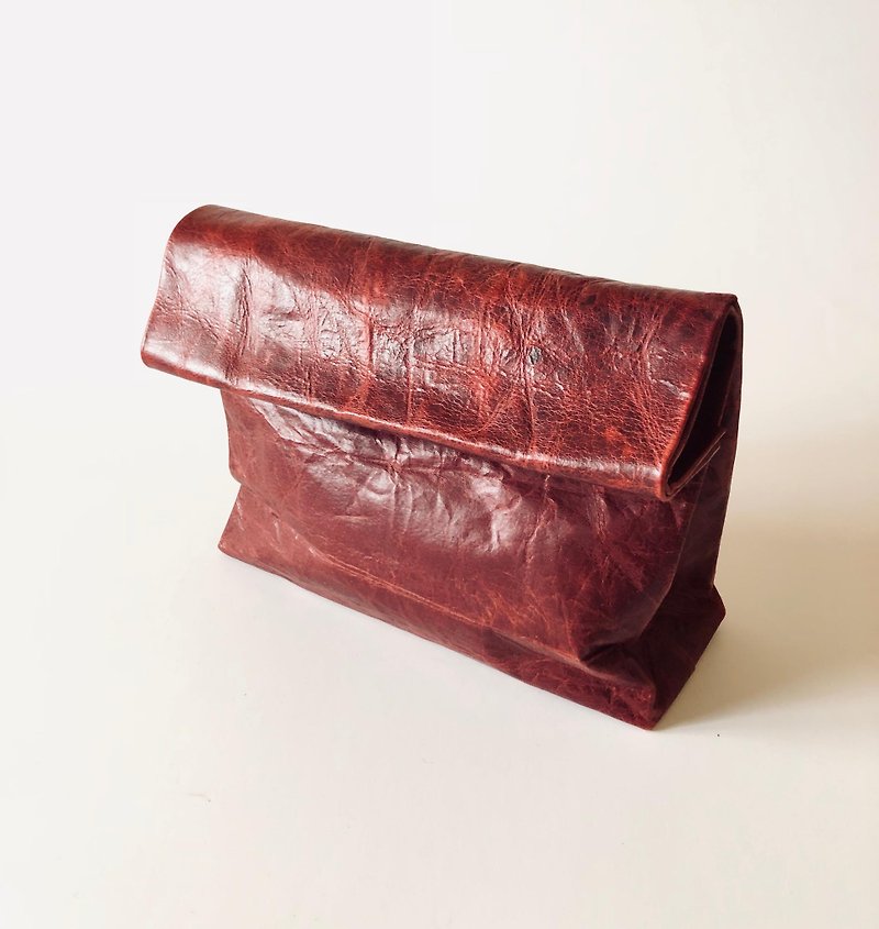 KAMIBUKURO (paper bag) large Made of domestic genuine cowhide Red - อื่นๆ - หนังแท้ สีแดง