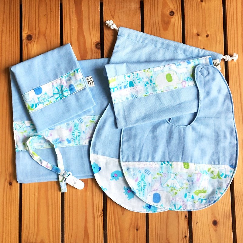 寶寶彌月禮 - 藍色繽紛象 - 適合0~1歲的寶寶彌月禮六件租（附禮盒） - 滿月禮物 - 紙 藍色