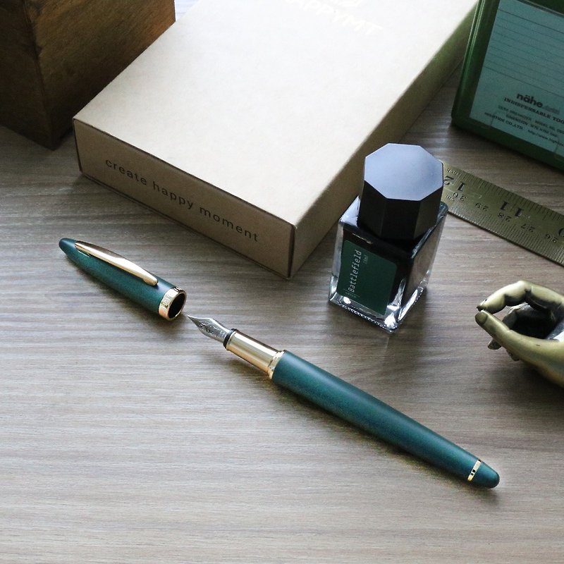 [Customized gift] HAPPYMT happy fountain pen - forest green gold clip can be shipped quickly - ปากกาหมึกซึม - ทองแดงทองเหลือง สีเขียว