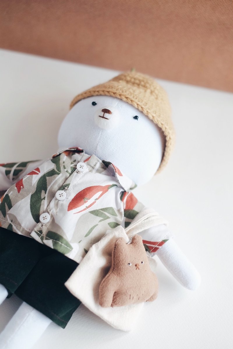 Teddy bear and little bear brooch - Stuffed Dolls & Figurines - Cotton & Hemp Multicolor