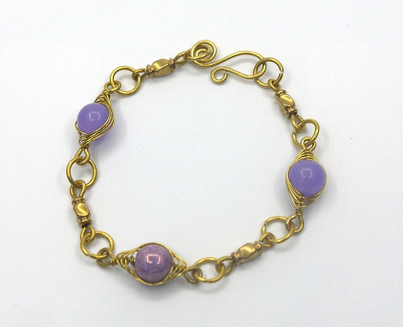 Lavender Brass Purple Chalcedony Valentines Day Bracelets - สร้อยข้อมือ - เครื่องเพชรพลอย สีน้ำเงิน