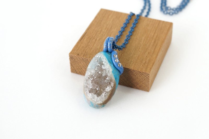 Blue Quartz Crystal Druzy Pendant Necklace from Indonesia - Necklaces - Crystal Blue