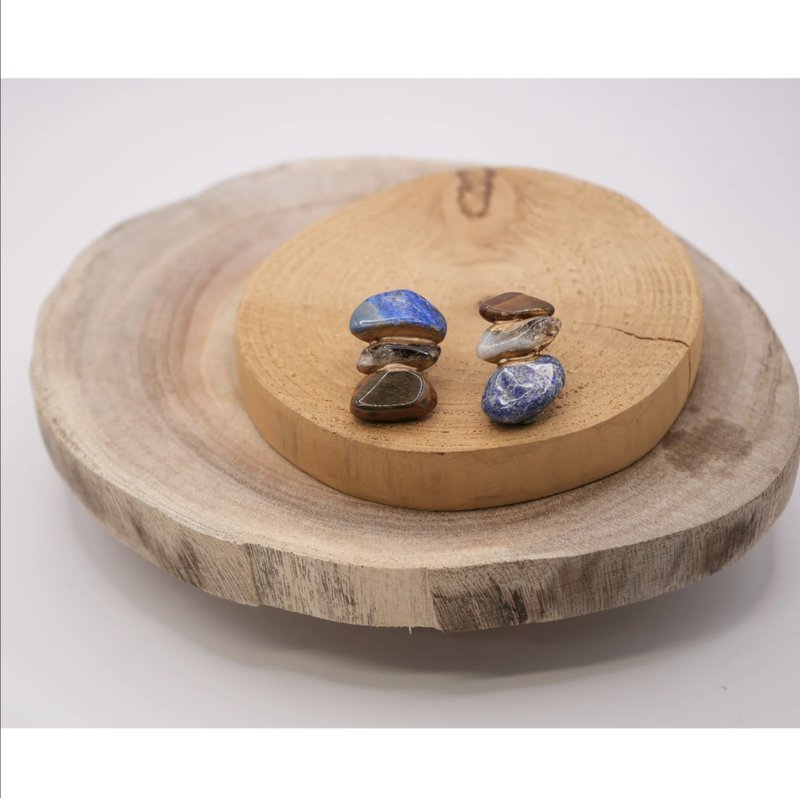 Playful Stones – Piece B Asymmetrical, One-of-a-Kind Kintsugi Jewelry - Earrings & Clip-ons - Semi-Precious Stones Blue