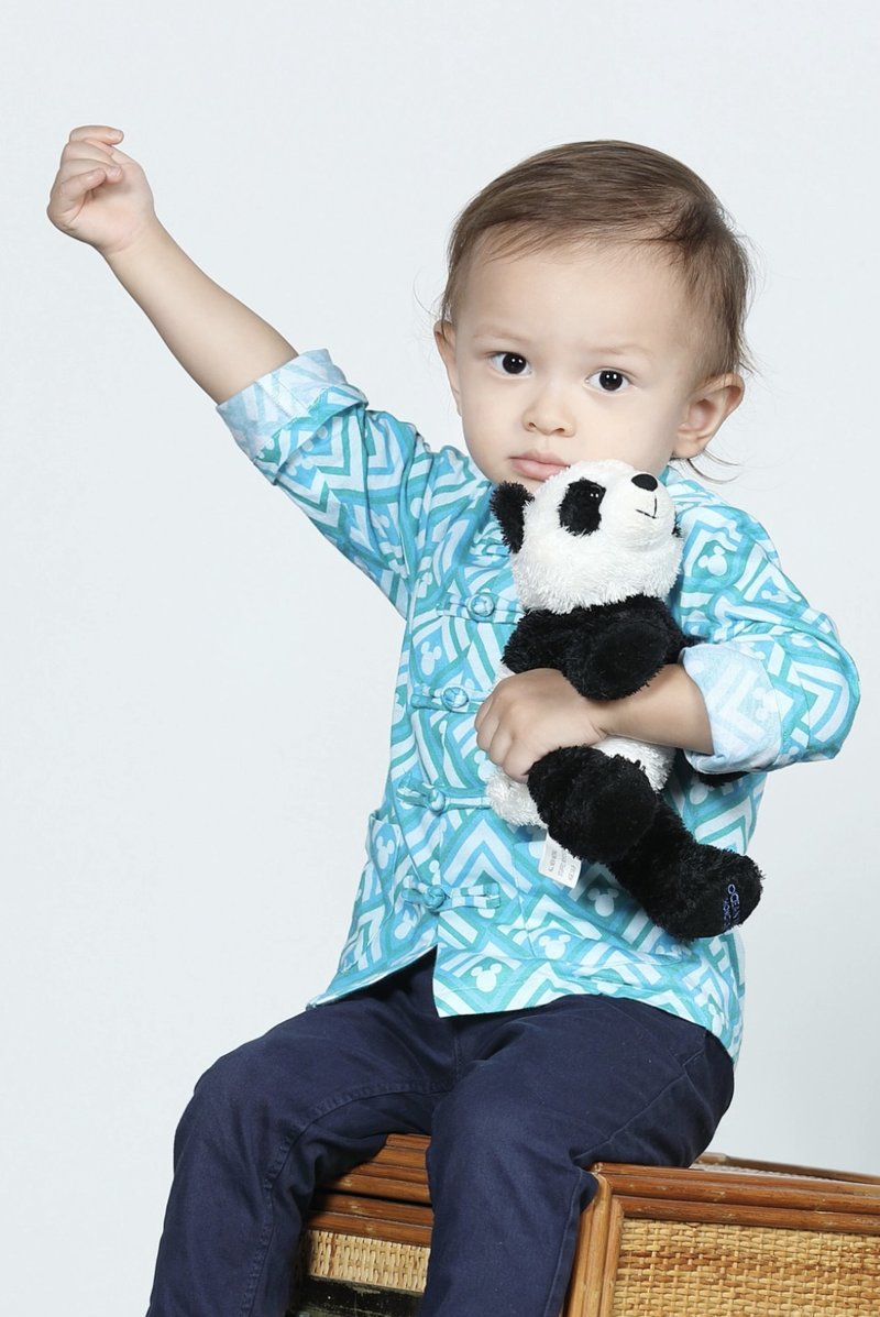 BOYS- RHOMBIC MICKEY PATTERN PRINT COTTON ORIENTAL JACKET - Men's Coats & Jackets - Cotton & Hemp 