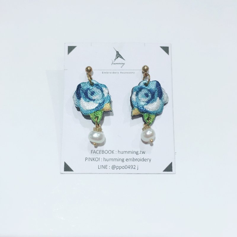 humming-Camellia  / Flower /Embroidery earrings - ต่างหู - งานปัก 