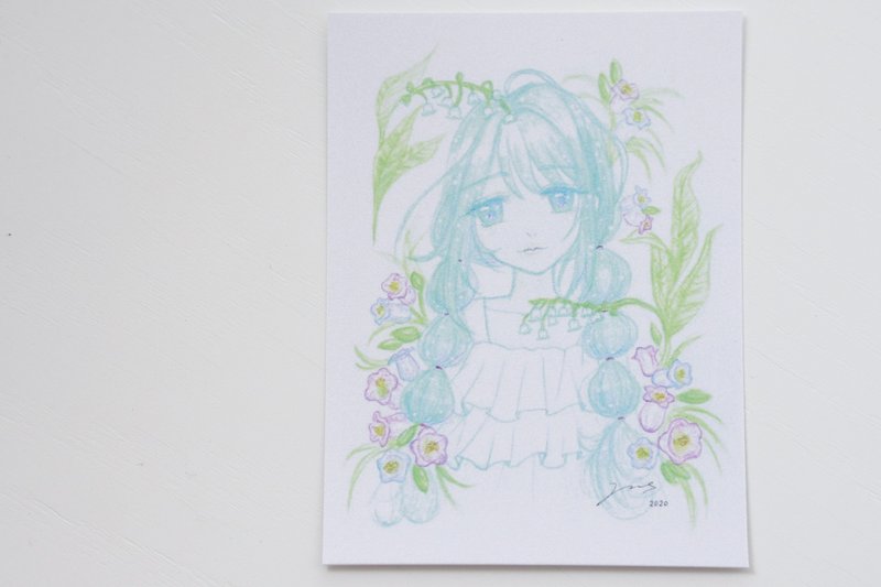 Midnight forest. Flower girl hand-painted card - lily of the valley - การ์ด/โปสการ์ด - กระดาษ สีน้ำเงิน