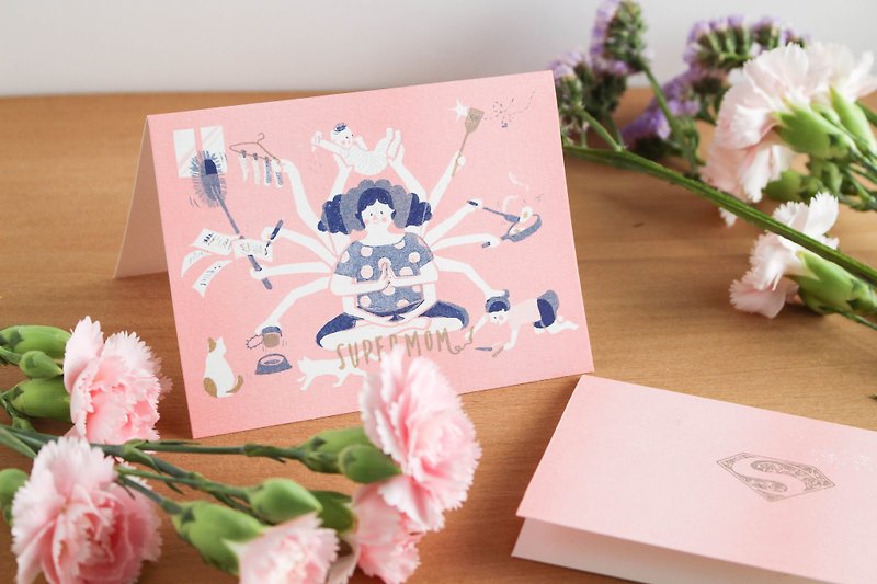 SUPERMOM母の日カード-千手観音ママ - カード・はがき - 紙 ピンク