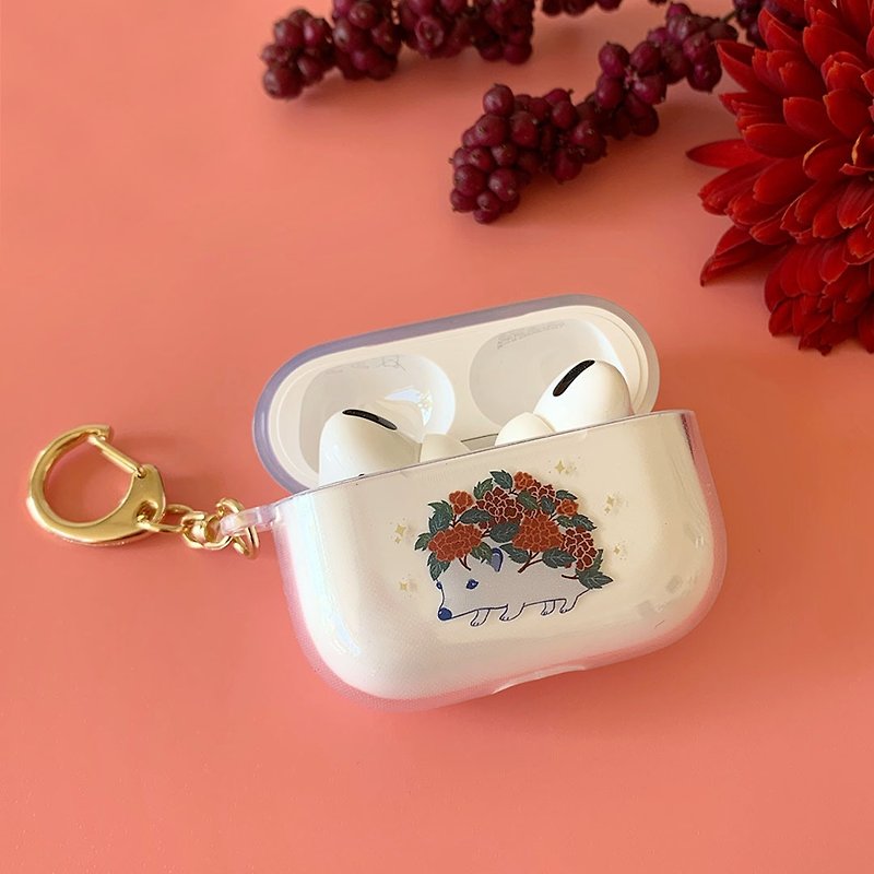 AirPods Pro Case  // AirPods Case // Hedgehog and Flowers - Phone Accessories - Plastic White