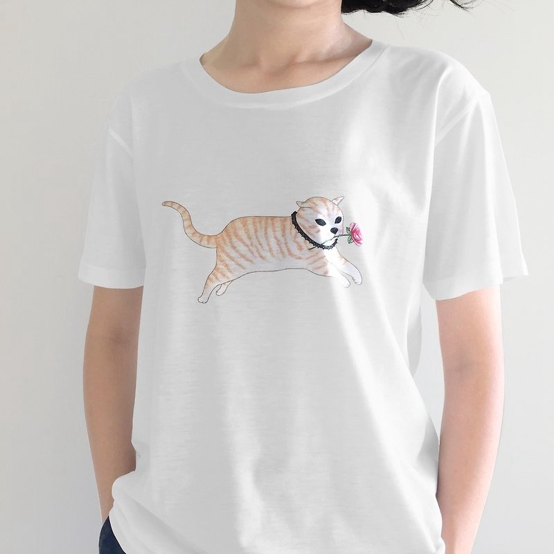 猫ジャンプTシャツ - トップス ユニセックス - コットン・麻 オレンジ