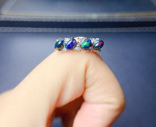 Eratojewels Black Opal Ring, Opal Silver Ring, Natural Opal, Genuine Opal, Opal Jewelry