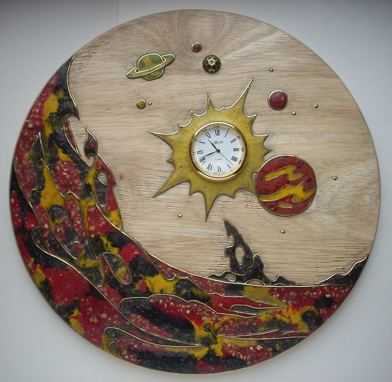 Wooden inlaid wall hanging clock - นาฬิกา - ไม้ หลากหลายสี