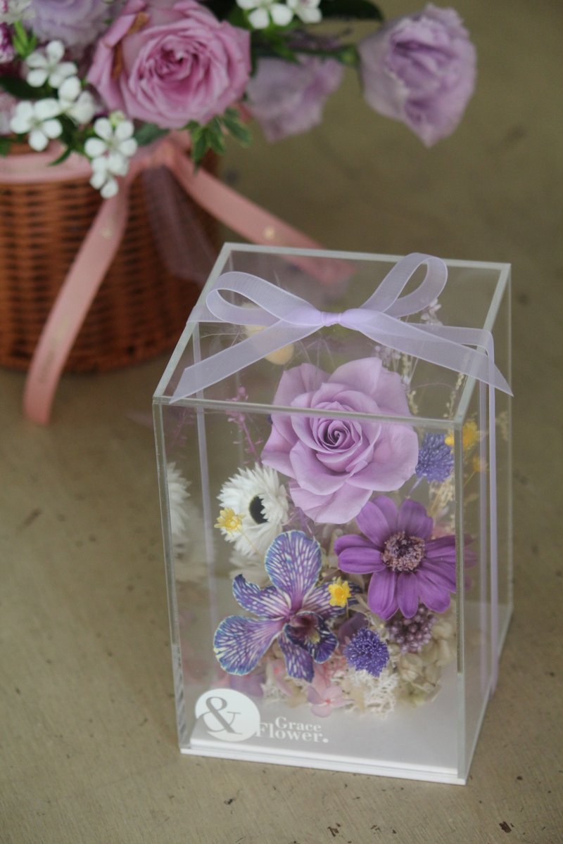 【淺紫色壓克力永生花】祝賀花禮/居家擺設/開幕花盒 - 乾燥花/永生花 - 植物．花 紫色