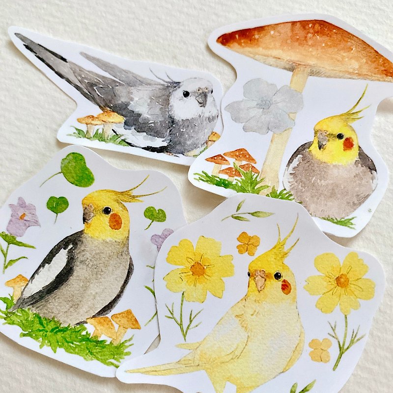 Cockatiel Flowers Stickers Set - สติกเกอร์ - กระดาษ 