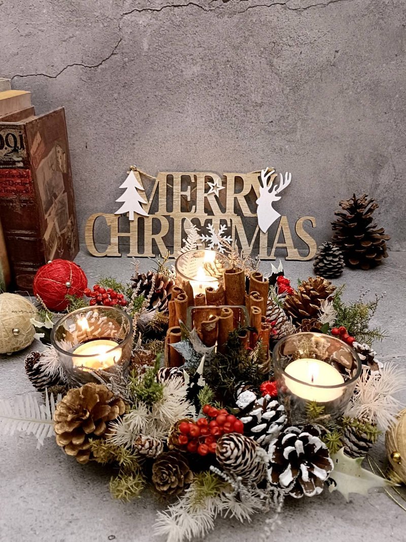 【1 person class】Christmas Candlestick Set Preserved Flower/Lighting/Dry Flower/Christmas Gift - Plants & Floral Arrangement - Plants & Flowers 