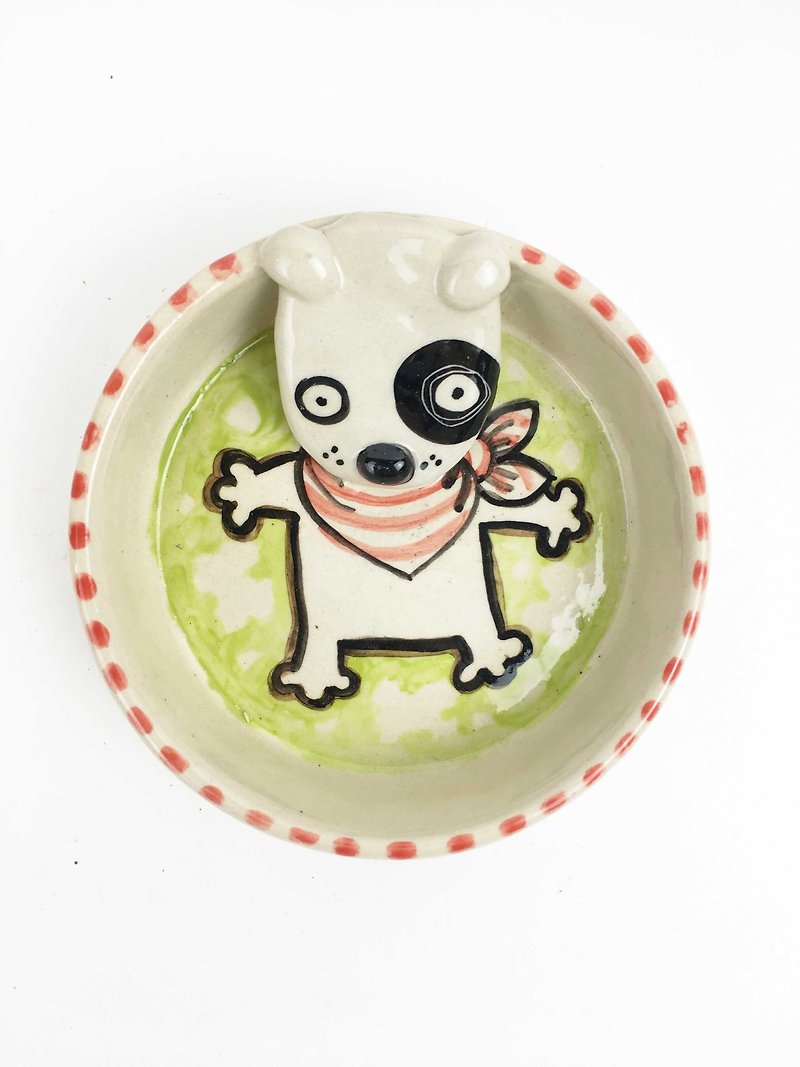 Nice Little Clay Handmade Stereo Disc_Black Wheel Dog 0308-12 - Small Plates & Saucers - Pottery Green