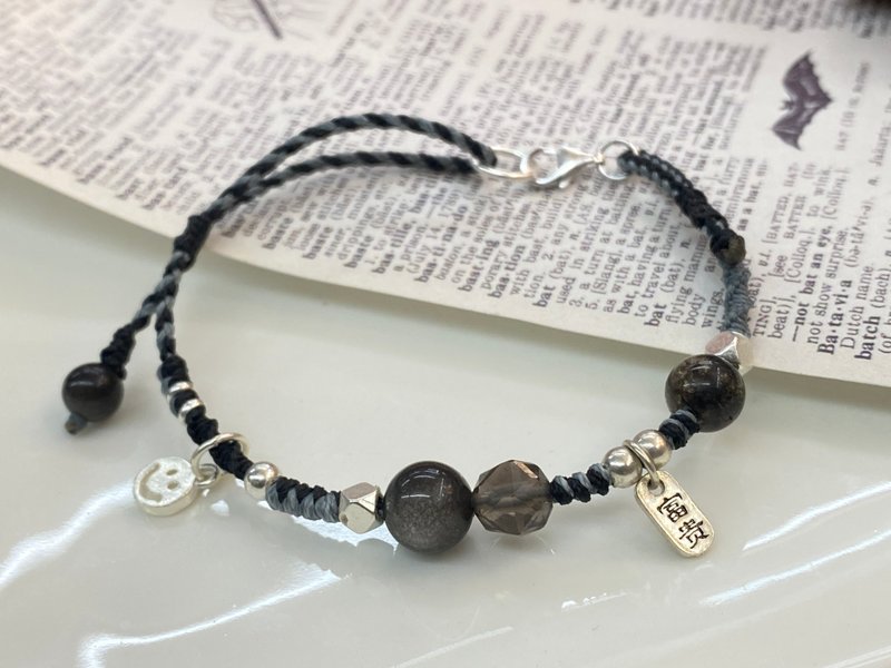 黑曜 黑髮 不規則設計編繩手鍊 避邪 平安 - 手鍊/手環 - 純銀 