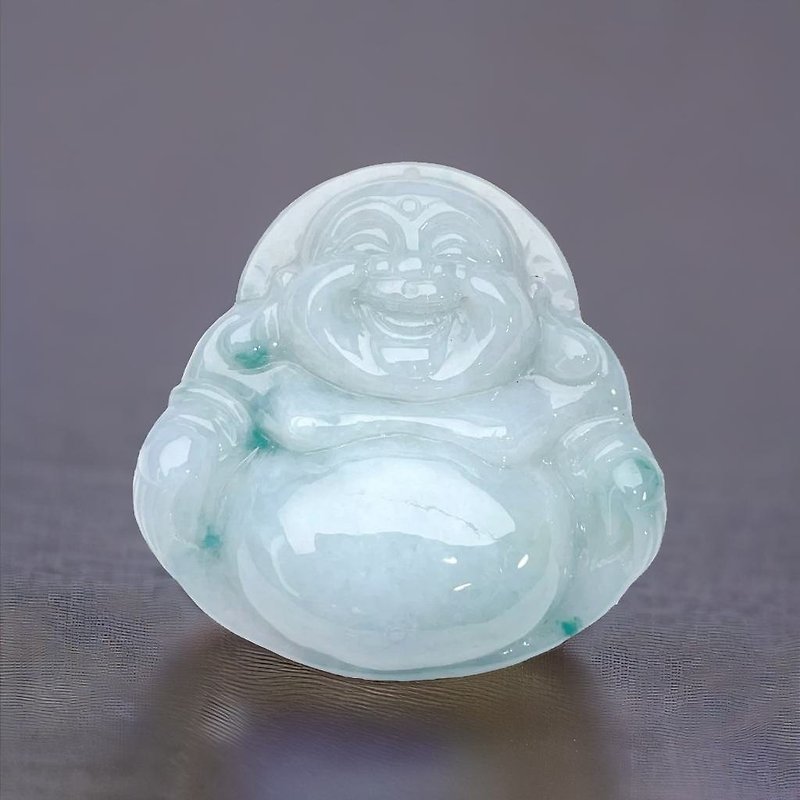 Floating Blue Flower Emerald Maitreya Buddha Charm | Natural Burmese Jade Jade A | - Charms - Jade Green