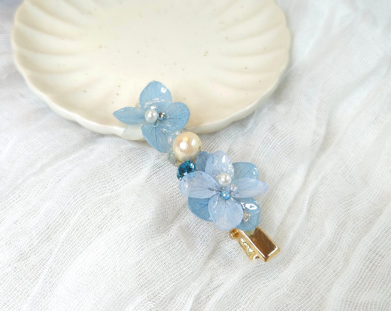奢華水藍永生花棉珍珠髮夾 - 髮夾/髮圈 - 植物．花 藍色
