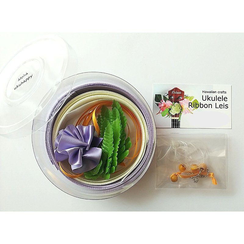 ribbon lei for ukulele (purple hibiscus) / ukulele strap / ukulele ribbon / - อุปกรณ์กีตาร์ - ผ้าฝ้าย/ผ้าลินิน สีม่วง